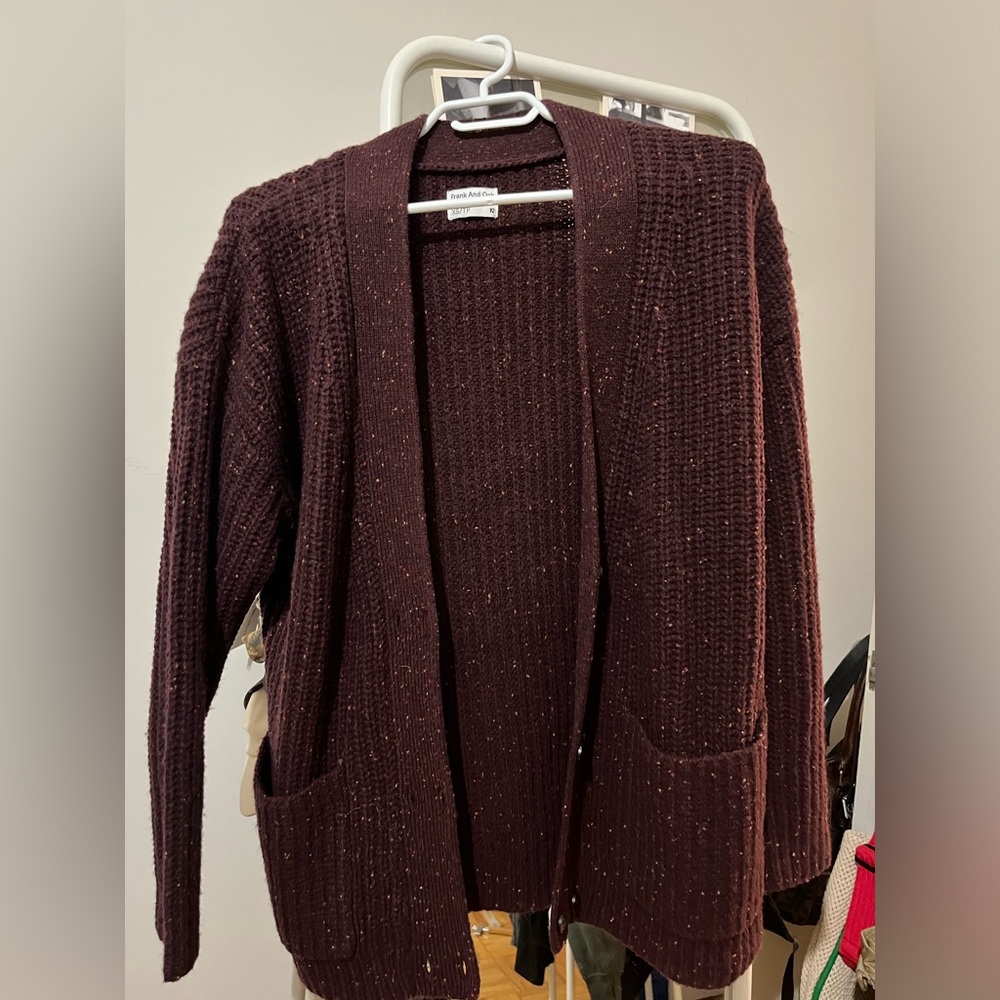 Frank and Oak Wool Donegal Cardigan in Maroon